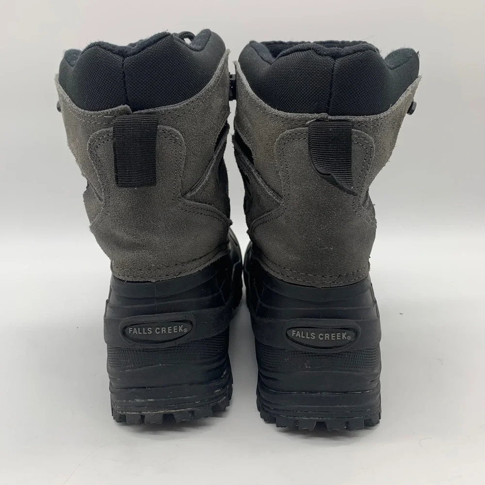 Falls Creek Winter Boots Mens 8 Gray Black Thinsulate 400g Leather Duck Boots